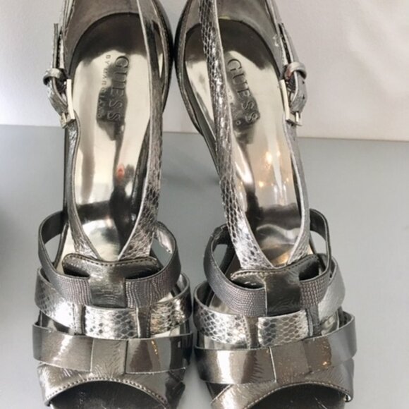 Gorgeous Guess Marciano pewter/silver strappy leather heels size 7.5 - Picture 10 of 16